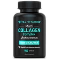 thumbnail image 1 of Vital Vitamins Multi Colágeno para mujeres y hombres - Tipo I, II, III, V, X - Alimentado con pasto, sin OGM - 150 cápsulas, 1 of 5