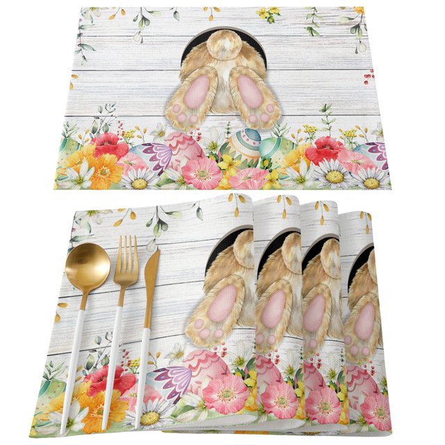 GUANGHONG Easter Bunny Egg Pattern Linen Print Kitchen Dining Room Insulated Decorative Placemat(9)