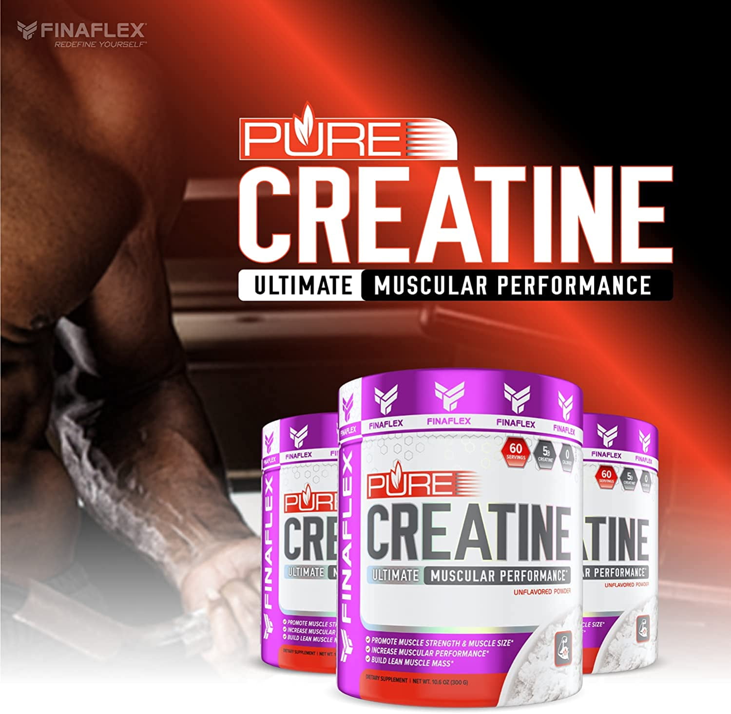 Finaflex Pure CREATINE Powder Micronized Monohydrate 300g, 60 Servings Unflavor