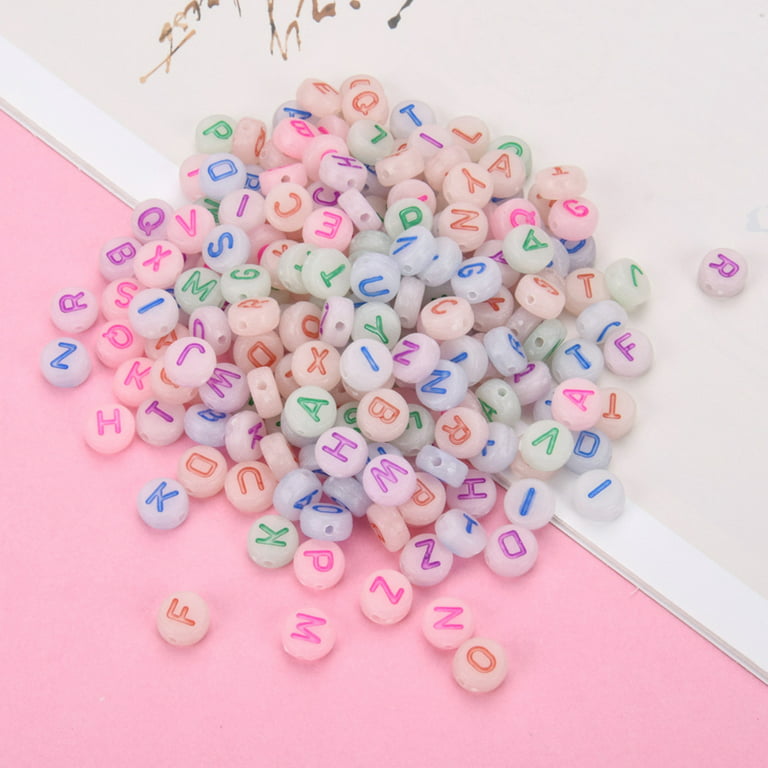 Assorted Letter Beads, 10mm Round ,Glow-in-the-Dark Multi-Color Mix with  Black Letters (500 Pieces)