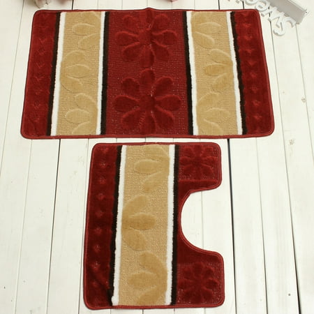 2pcs Cotton Bathroom Mats Set Washable Bath Pedestal Mat Sets