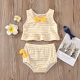 thumbnail image 2 of Zanarzt Toddler Baby Girl Swimsuit Two-Piece Baby Kids Girls Striped Print Backless Ruffle Two Piece Swimwear Swimsuit Yellow,18-24 Months, 2 of 4