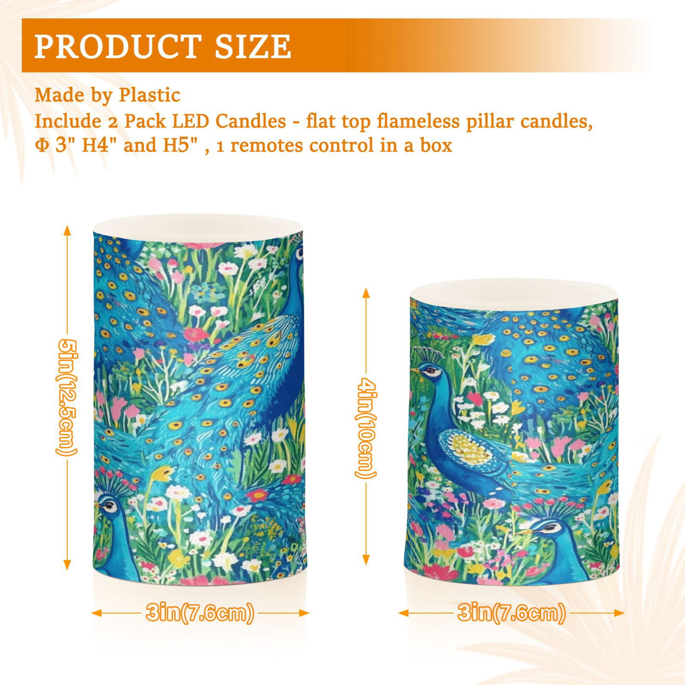 Regal Peacocks Set of 2 Flameless LED Candles Remote and Timer Indoor Outdoor