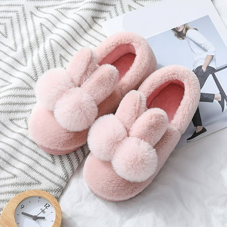 

Daznico Warm Slippers Couples Women Slip On Furry Plush Flat Home Winter Round Toe Keep Warm Solid Color Slippers Shoes 6.5