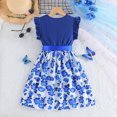 thumbnail image 4 of CHEEREAM Toddler Girl Floral Dress Ribbed Ruffle Sleeve Flower Print Casual Sundress Kids Summer Dresses Size 3-8 Years Blue 9 Years, 4 of 8