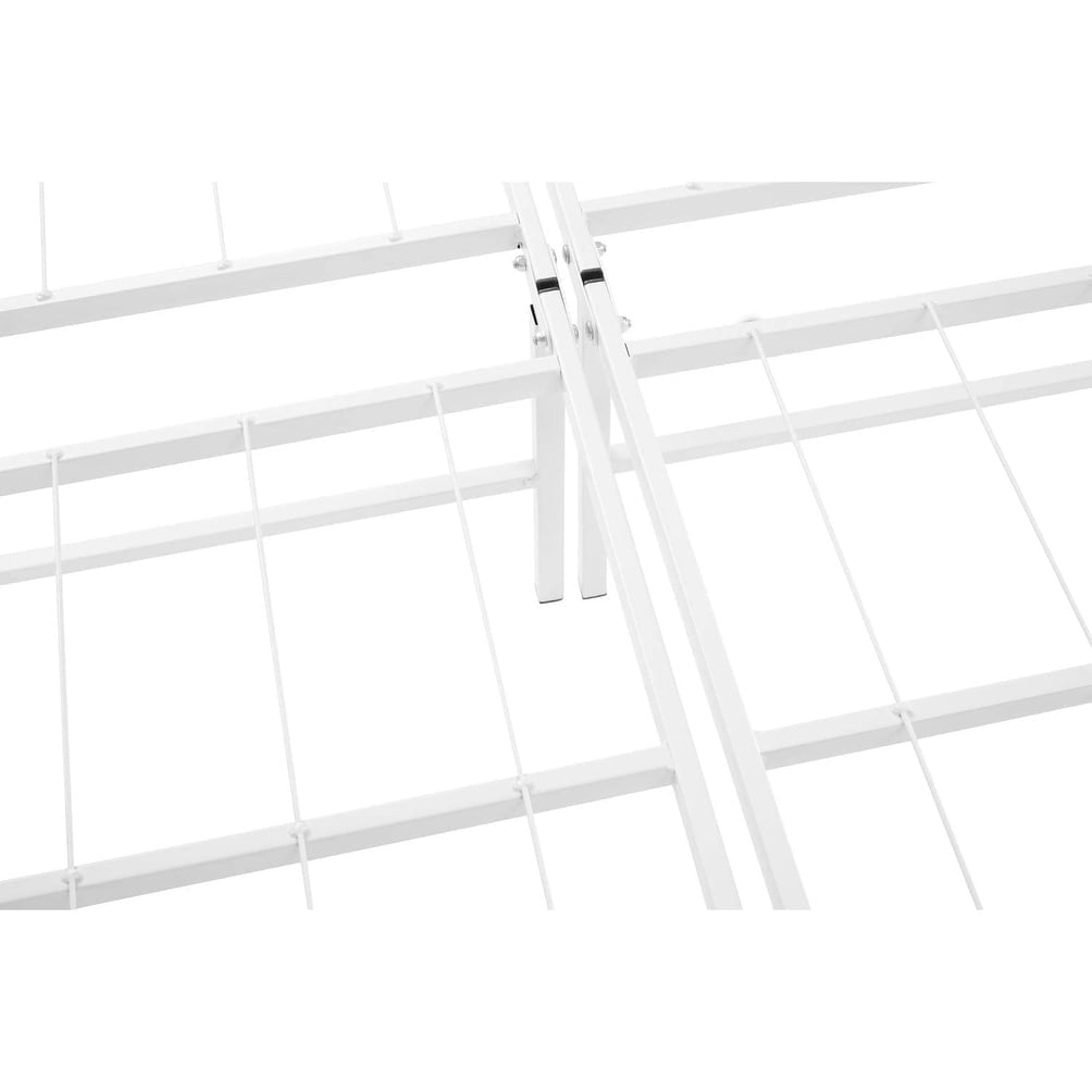 idealBase 14" Foldable Metal Platform Bed Frame Mattress Foundation with Box Spring Replacement White Queen White