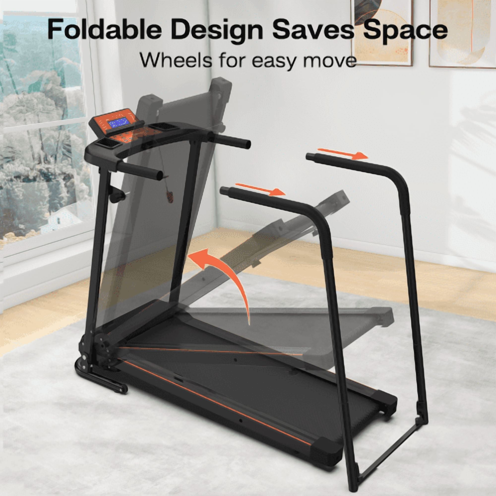 Hi-Treadmill,Foldable Treadmill with Extended Handrails for Seniors & Recovery Fitness,2.5HP,300LBS Capacity,Walking Treadmills with Optional APP Control for Home,Office,Gym.