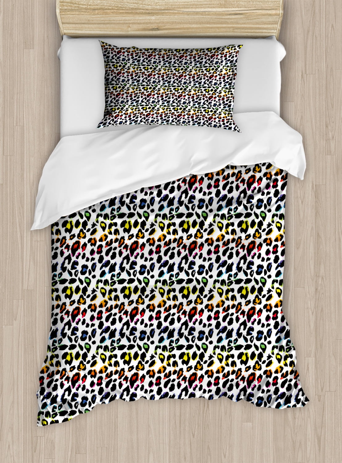 Leopard Print Twin Size Duvet Cover Set, Classical Savannah Mammal Skin