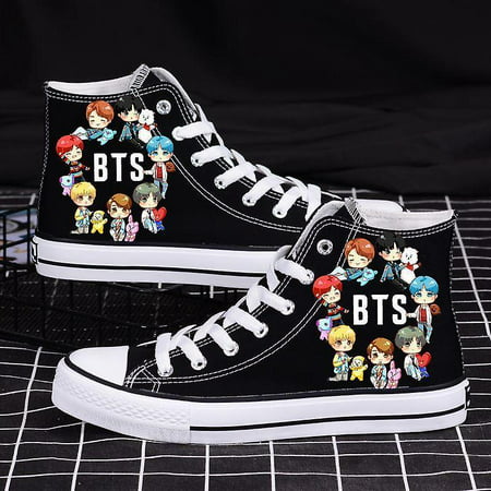 Bts Canvas Shoes Star Comfortable Casual Shoes Men And Women Cartoon  Printing High-top Board Shoes Black-43- | Walmart Canada