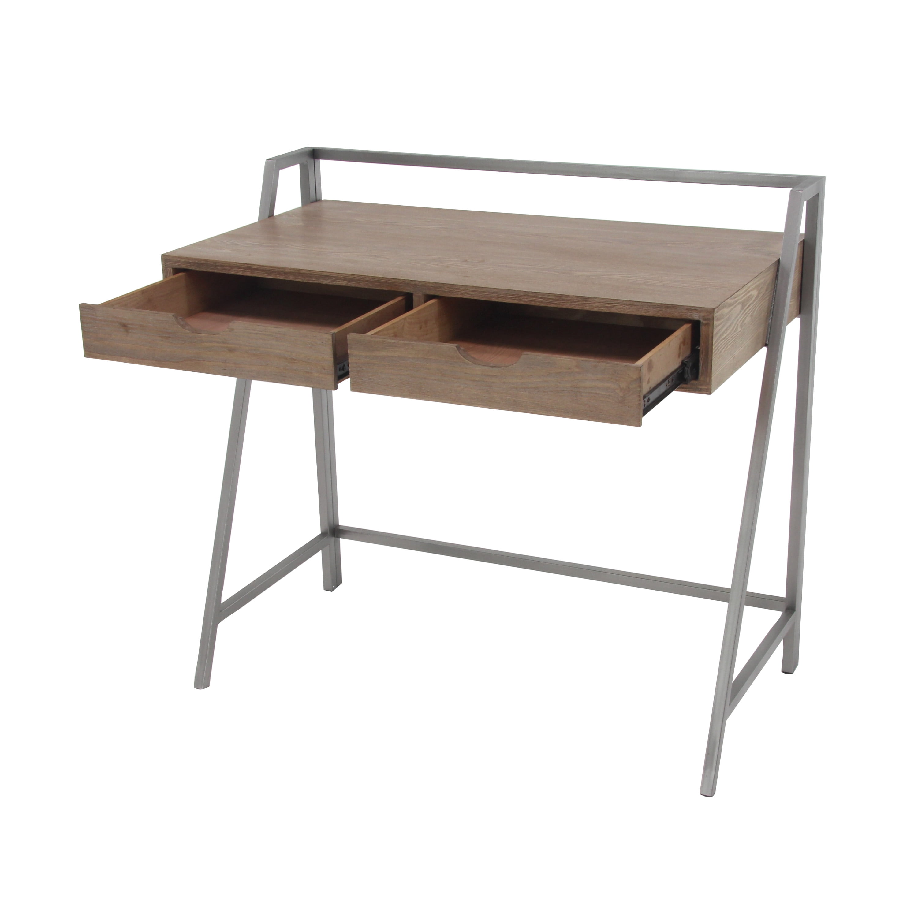 DecMode 38" x 34" Brown Wood Desk with Grey Metal Frame, 1-Piece