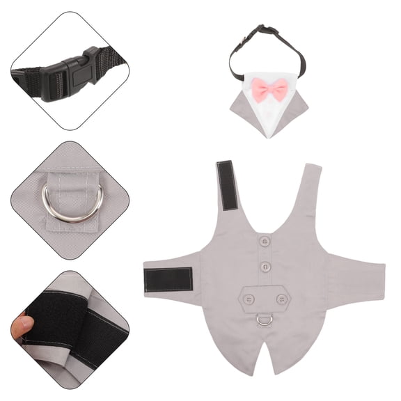 CATIEBYE 1Set Grey Dog Wedding Outfit with Bowtie Bandana for Pet Formal Events