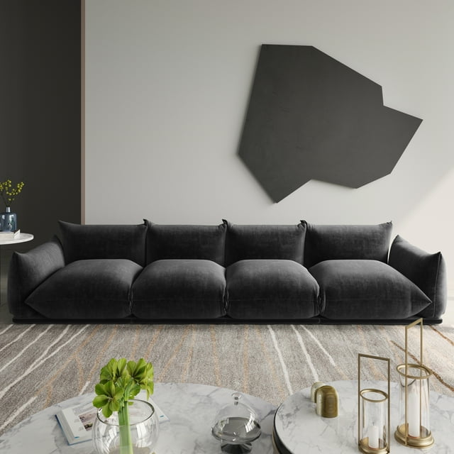 The Magic Home Canapé Sectionnel Modulaire en Chenille en Forme de L pour Plancher, 4 Places, Noir
