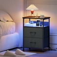 thumbnail image 3 of Eunos 2 Drawer Small Nightstand with Charging Station, LED and Open Shelf for Bedroom, Charcoal Grey, 3 of 8