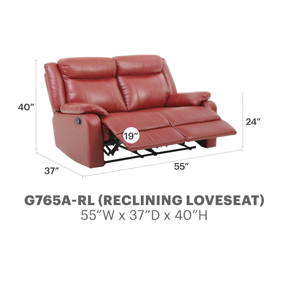 Glory Furniture Ward Reclining Loveseat in Red Color