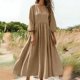 thumbnail image 2 of Mujeres Vestido Casual Suelto Y Casual Tres Cuartos de Mangas Cuello en V Vestido de Lino Mujeres, 2 of 7