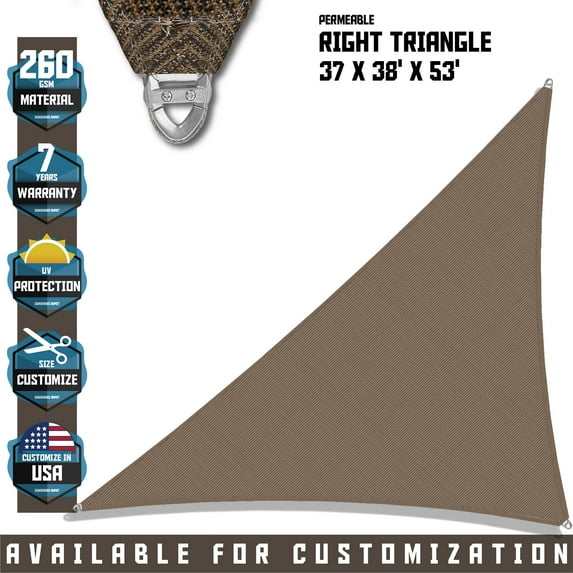 TANG Sunshades Depot A Ring Design Steel Cable Wire Reinforcement 16'x36'x39.4' Right Triangle Sun Shade Sails Beige Heavy Duty Permeable 260GSM UV Block Patio Garden Deck Dock Outdoor Facility