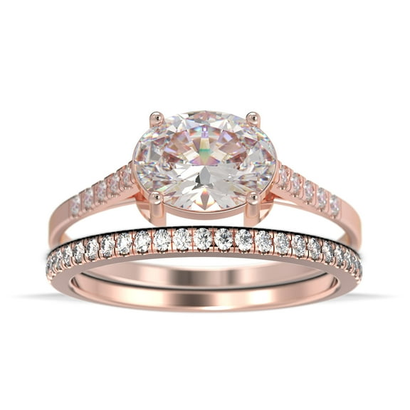 Dazzling Minimalist Art Deco 2.00 Carat Oval Cut Diamond Moissanite Unique Engagement Ring, Wedding Ring, One Matching Band in 10k Solid Rose Gold, Gift For Woman, Promise Ring