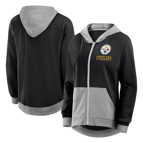 Women's Logo Athletic Black Pittsburgh Steelers Hit It French Terry Full-Zip Hoodie