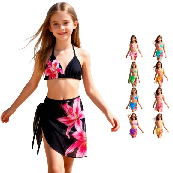Shachafan Girls Floral Print Bikini Swim Two Piece Bathing For Kids Summer Beach Girls Youth Swim Suits