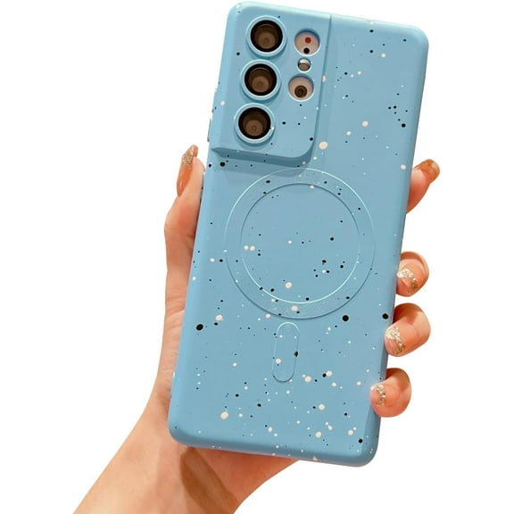 for Samsung Galaxy S21 Ultra Case Magnetic Polka Dot Art S21 Ultra Case with Camera Lens Protector Galaxy S21 Ultra Case Soft Silicone Shockproof Cute for Women 6.8” (Light Blue)