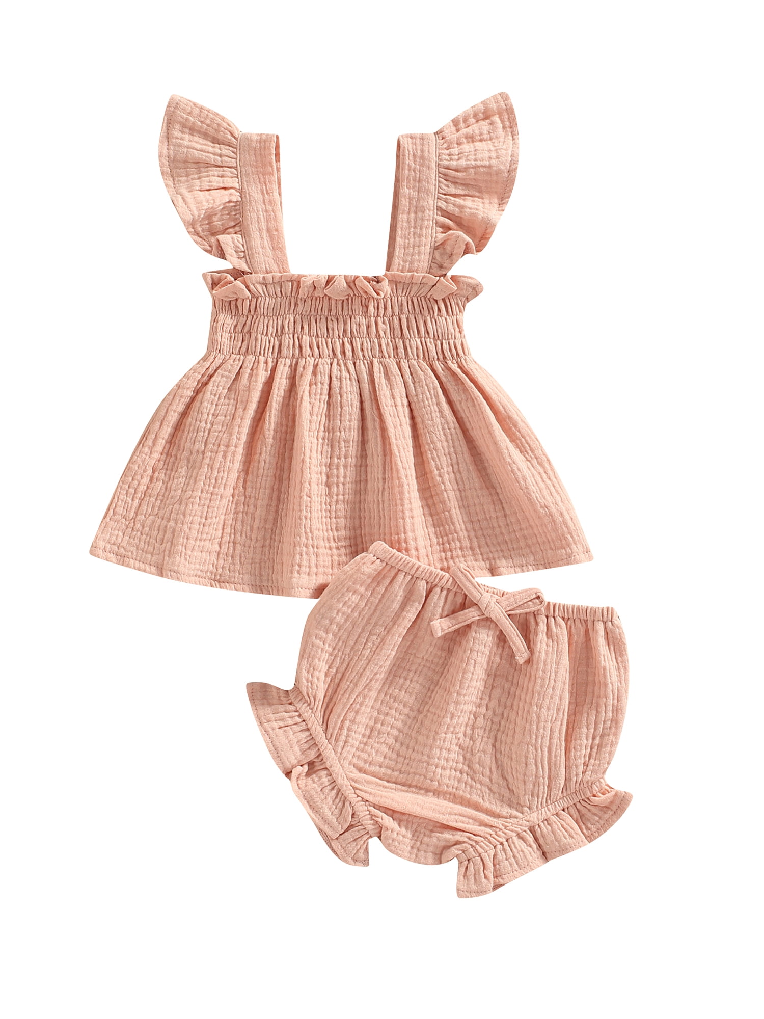 Douhoow 2 Piece Kid Girls Set Solid Color Square Neck Fly Sleeve Tops+ ...