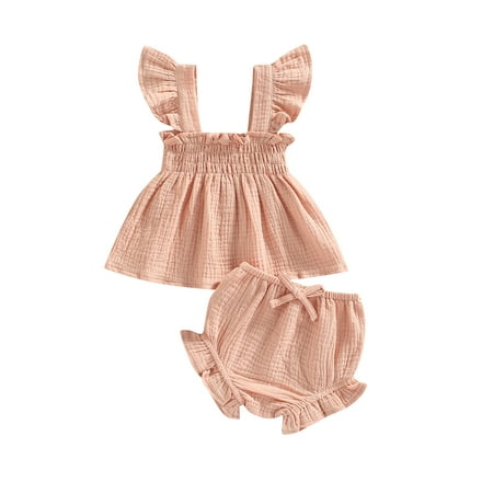 

Thaisu Toddler Baby Girls 2pcs Outfits Set Fly Sleeve Ruffles Tank Tops+Shorts Infant Girls Clothing Set