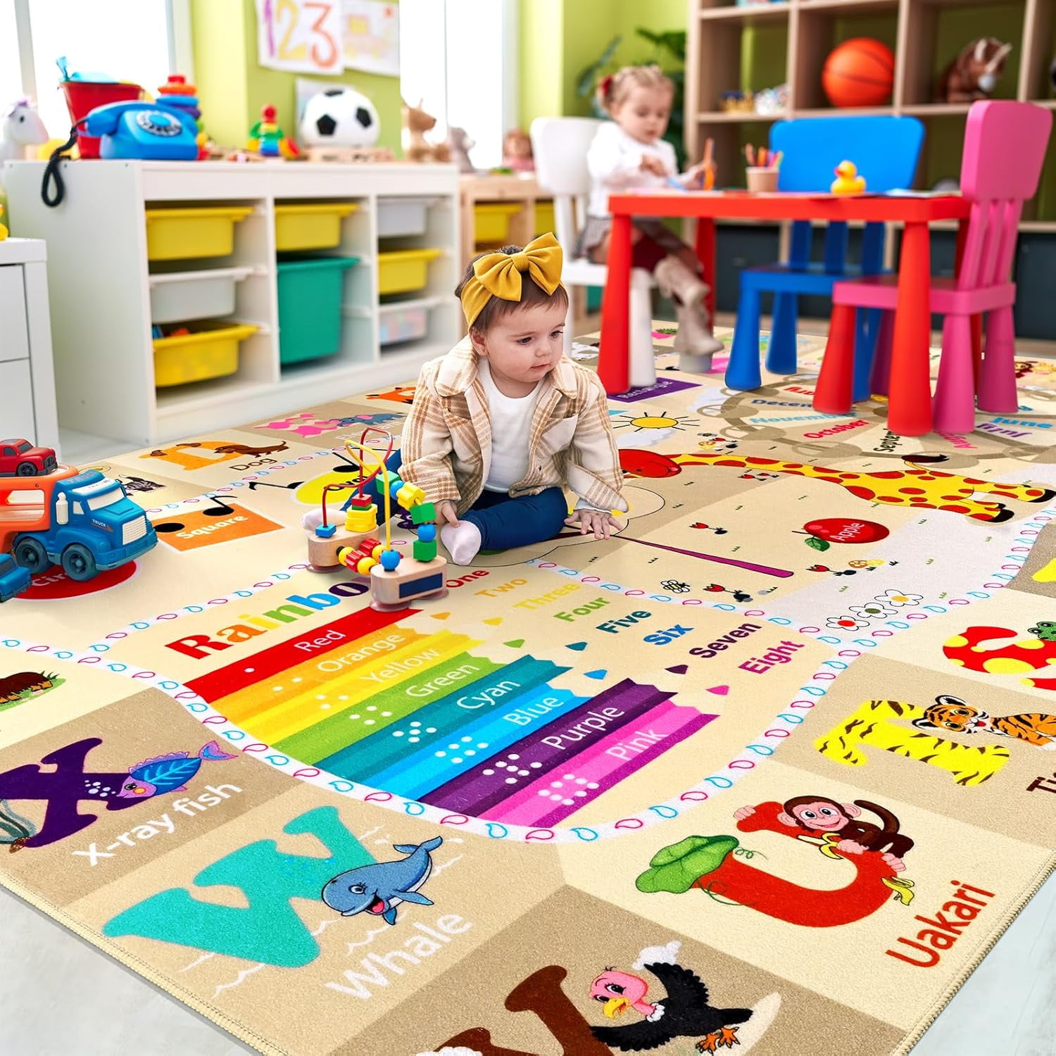 Lochas Kids Playmats Educational Fun Area Rugs Play Mat Soft Animal Learning Rugs Carpet for Children Room Bedroom Playroom,Camel,4x6 Feet