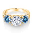 thumbnail image 2 of Gem Stone King 18K Yellow Gold Plated Silver White Moissanite and Persian Blue Moissanite Engagement Ring for Women | 3.50 Cttw | Round 8MM | Gemstone Birthstone | Size 7, 2 of 5