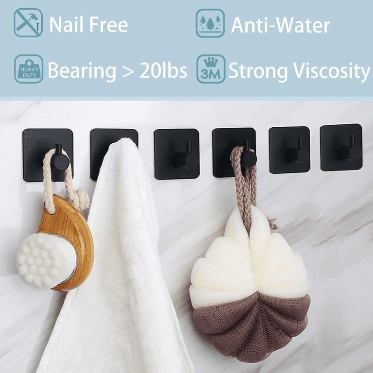 VONGEM 6-Pack Self Adhesive Wall Hooks, Black photo 2