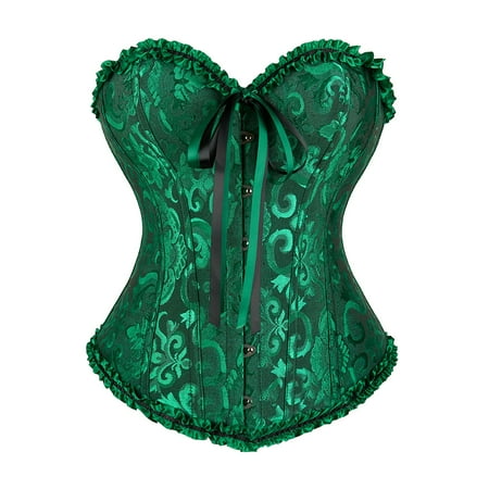 CHCNHAC Renaissance Corset for Women Floral Trim Corset Lingerie Vintage Satin Lace Strapless Shapewear Plus Size Boned Victorian Corsets Green 4XL