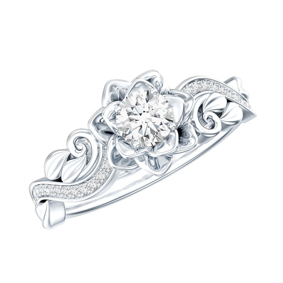 Rosec Jewels 925 Sterling Silver Moissanite Ring (Half Carat, D-VS1 Grade) - Nature Inspired Engagement Ring - Ready to Gift, US 8.00