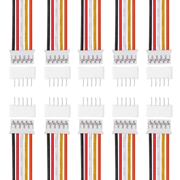 Uxcell 10 Pcs PH 2.0mm 5 Pin Single Head Male Connector Plug with 26AWG 200mm Wire Cable and Female Motherboard Connector for Speakers,LED Light Strips,Small Appliances