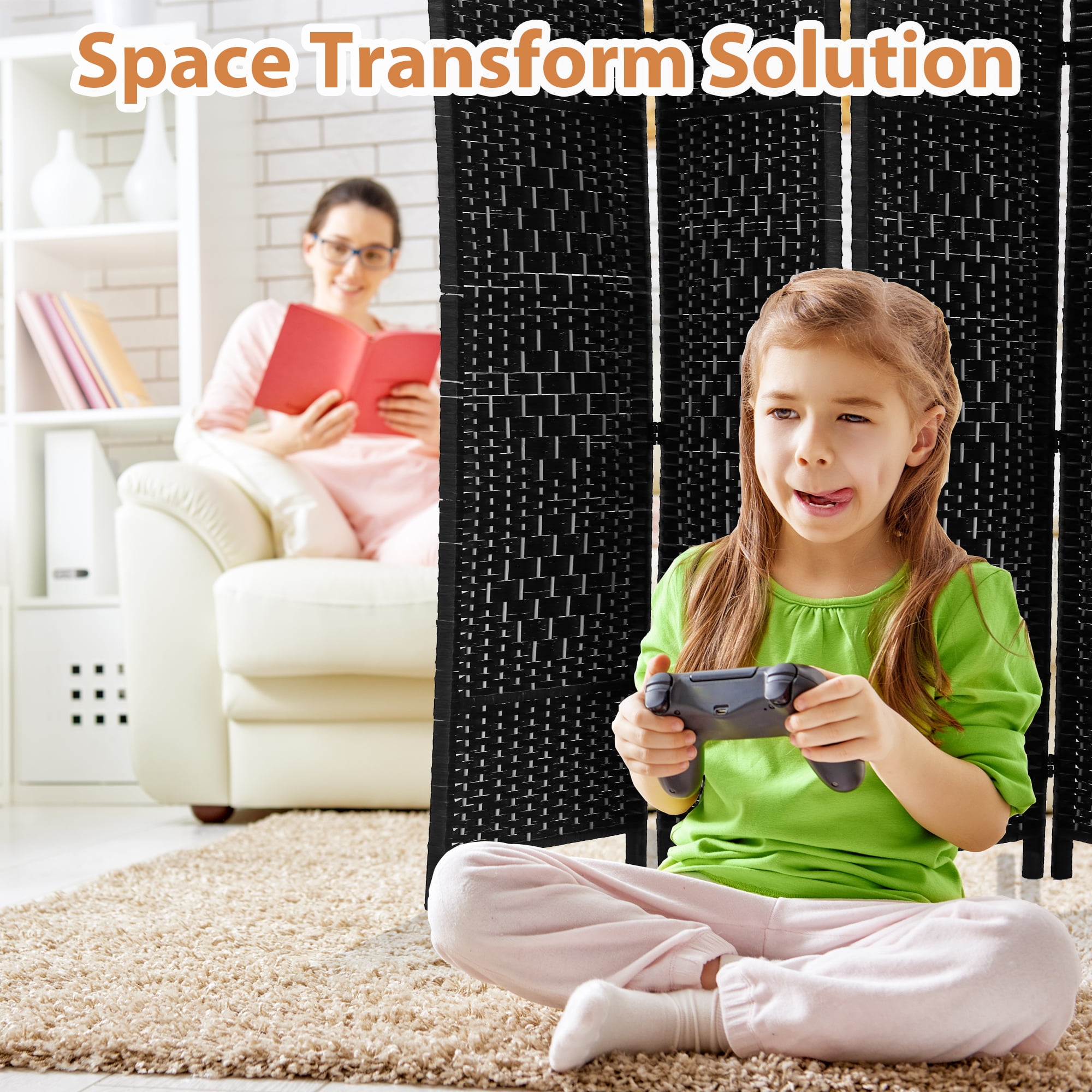 CL.HPAHKL 6 Panel Room Divider, Partition Wall Divider with Double Hinged Panels 6 ft Tall Folding Privacy Screen Indoor Partitions and Dividers Freestanding for Living Room Bedroom Study, Black