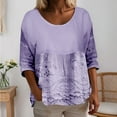 thumbnail image 2 of Hauts à Manches Longues pour Femmes T-Shirts Tendance Décontractés Col Rond à Volants avec Motif Vêtements d'Automne pour Femmes Blouses Violets L, 2 of 3