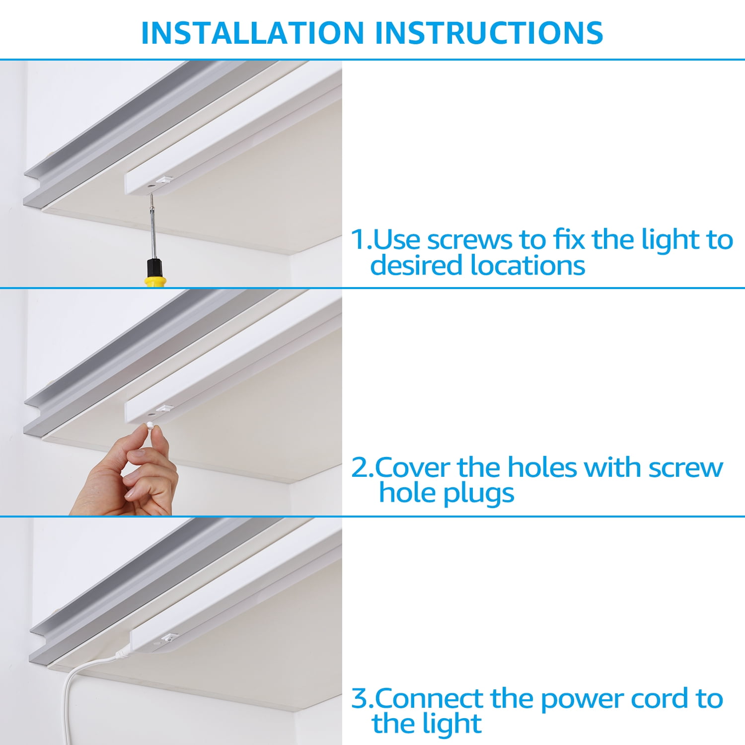 8 Pack LED Under Cabinet Task Lighting, 8W, 16 Inch, 3000K Warm White, ETL Listed, Linkable, Plug in, White Finished (Included 2*Power Cord)
