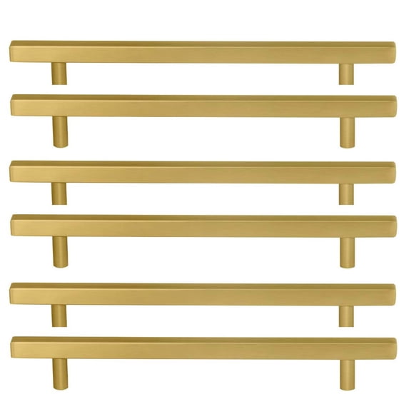 Lot de 15 Poignées d'Armoire en Laiton Brossé 7.5 Pouces Centres de Trous Carrés T Bar Commode Porte d'Armoire Longueur 10 Pouces Matériel de Cuisine Doré