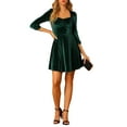 thumbnail image 5 of INSPIRE CHIC Women's Prom Square Neck 3/4 Sleeve Velvet Dress XL Green, 5 of 8