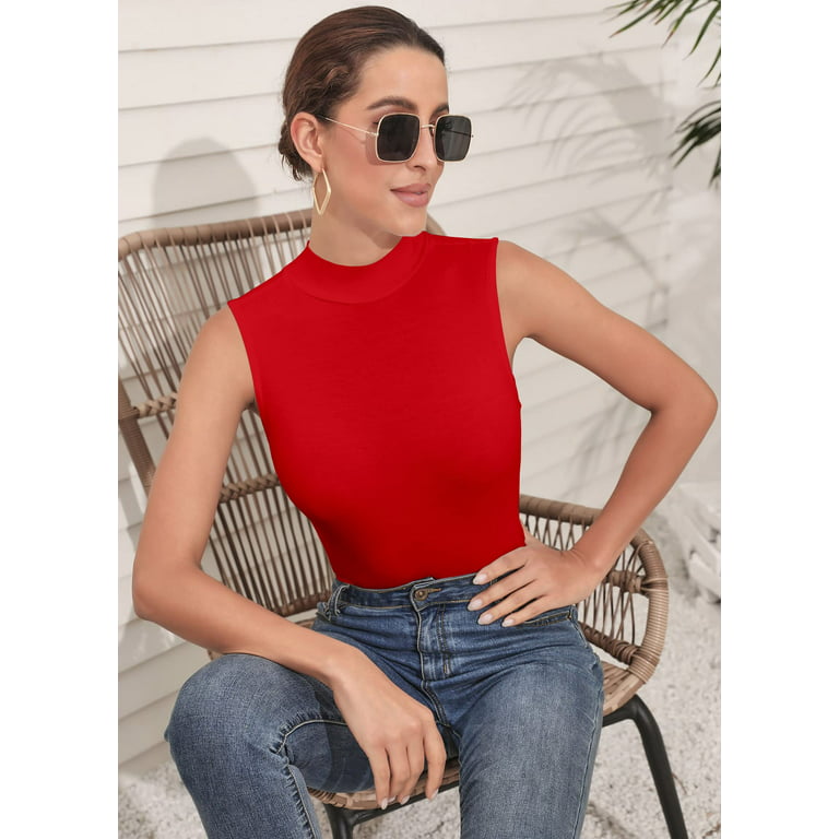 Vafful Mock Neck Tank Tops for Women Sleeveless Turtleneck Women Tank Tops  Slim Fit Ribbed Basic Tank Top for Women Sleeveless Tank Tops Slim Fit  Stretchy Layer Tee Shirts Red 