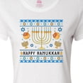 thumbnail image 4 of Inktastic Happy Hanukkah Sweater Style Design with Menorah and Dreidel Women's T-Shirt, 4 of 5