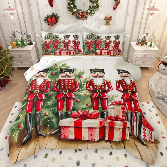 Manfei Vintage Cartoon Nutcracker Bedding Comforter Set,Teen Christmas Gifts Twin Comforter Sets,Happy New Year Bedding Set For Kids,Luxury Bedroom Decor Reversible,2-Piece