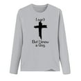 thumbnail image 4 of QUNYINEY Crew Neck Shirts for Women Trendy Jesus Cross Casual Gray Long Sleeve Tops Drop Shoulder Pullover Loose T-Shirts, 4 of 4