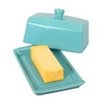 Blue Ceramic Butter Dish with Lid & Handle, Large Rectangular Keeper
