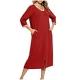 thumbnail image 3 of Aboser Womens Lounger Robes with Pockets Zipper Up Crewneck Nightgown Casual 3/4 Sleeve Duster Housecoat Lightweight Full Length Loungewear, 3 of 6