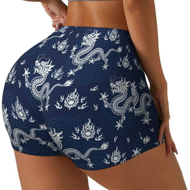Fotbe Dragon Shorts Sin Costuras – Shorts Deportivos de Cintura Alta para Mujer, Elásticos para Gimnasio, Yoga, Running o Ciclismo-Small