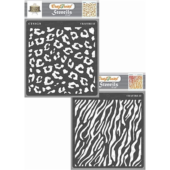 CrafTreat Cheetah Skin and Zebra Skin Stencil for Painting - 2 Pcs - 6"x6" Each