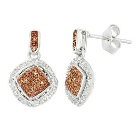 Beaux Bijoux Sterling Silver Two-Tone White & Chocolate Diamond Round Earrings .06 cttw