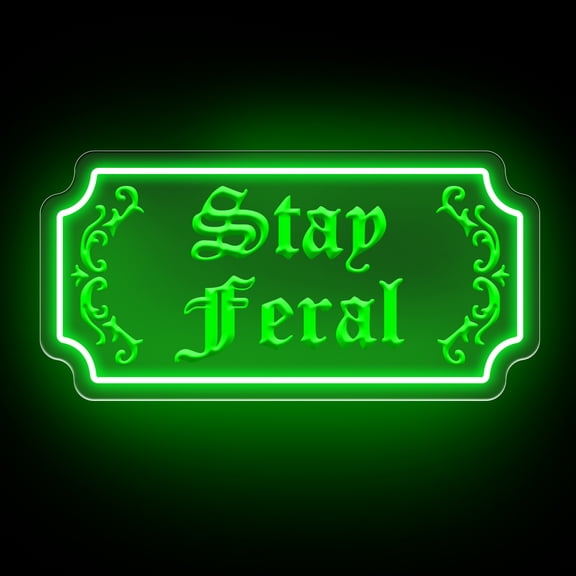Stay Feral Neon Sign Gothic Decor LED Light Goth Lover Gift Halloween Decoration Bat Neon Sign Decor Ghost Spooky Wall Art, 15.7"x7.9", Green
