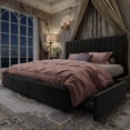 thumbnail image 2 of Amolife King Bed Frame, Platform Bed with Adjustable Velvet-Wrapped Headboard and 4 Storage Drawers, No Box Spring Required, Black, 2 of 14
