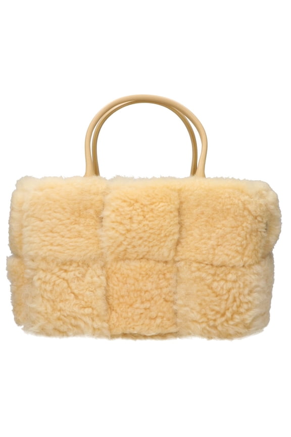 Pre-Owned BOTTEGA VENETA 652867 Shearling Lambskin Small Arco Tote Bag Yellow Gold Hardware...