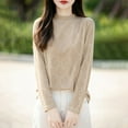 thumbnail image 2 of Women's Sweaters Mock Neck Long Sleeve Knitted Graphic Fall Winter Fashion Casual Pullover Sweater Tops (M, Khaki), 2 of 5
